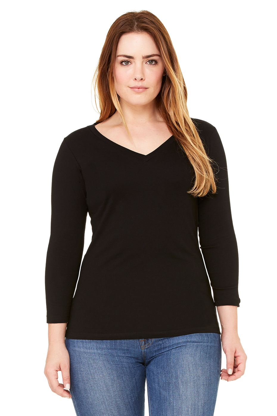 3 4 sleeve v neck tee shirts
