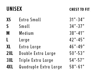 Bella Unisex Tee Size Chart