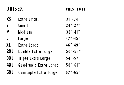 Unisex Bella Canvas Size Chart