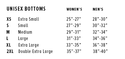 Unisex Pants Size Chart