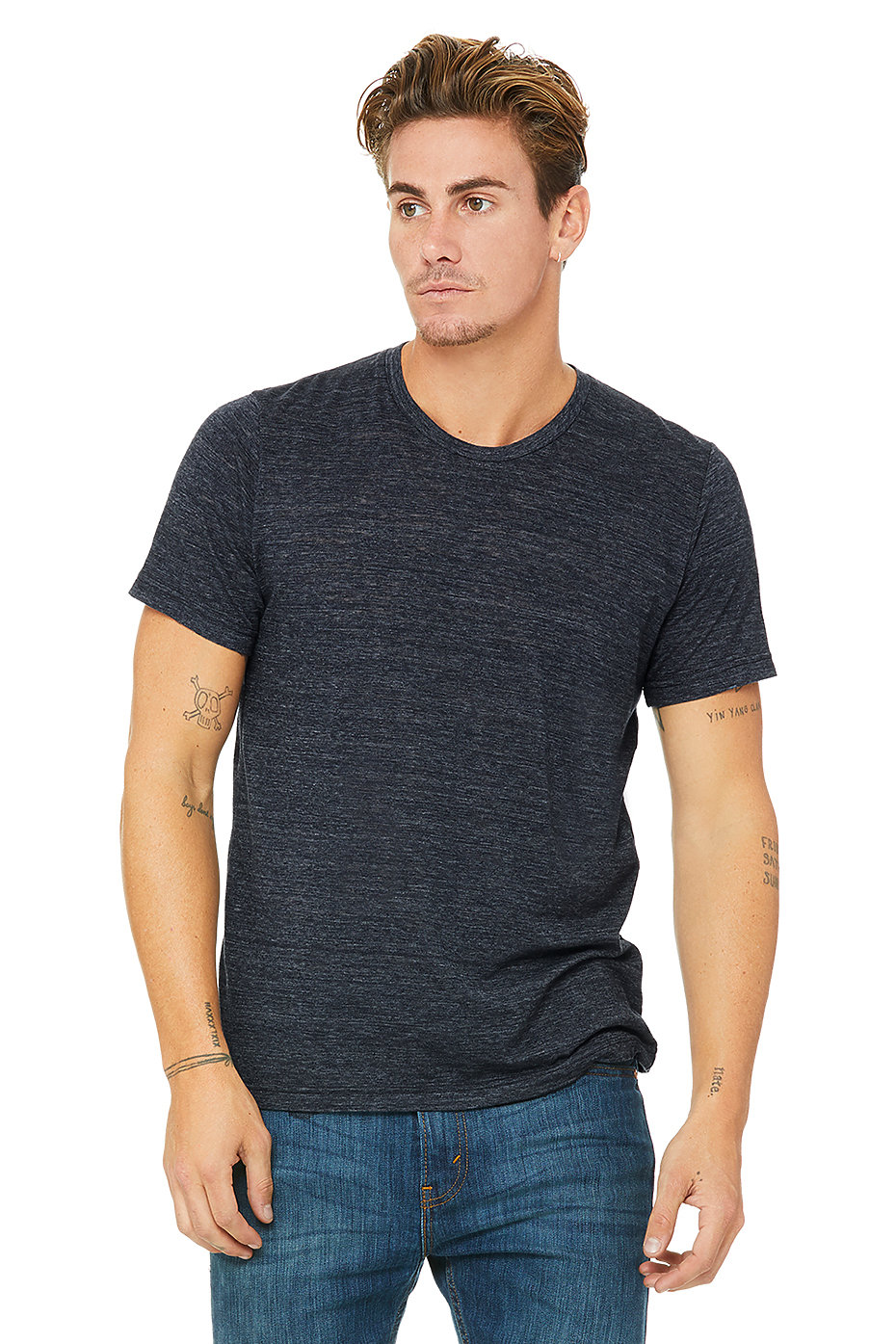 3055 BELLA + CANVAS Jersey Heather Ringer Tee Heather Blue/ Navy – Detail  Basics Canada