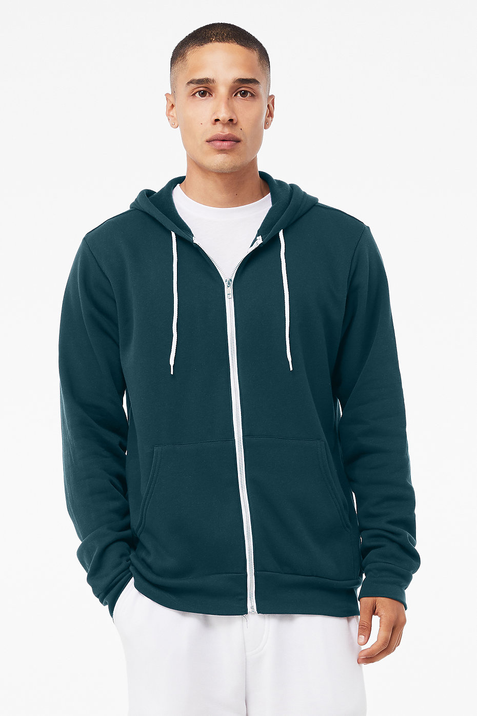 Unisex Poly-Cotton Fleece Full-Zip Hooded Sweatshirt XS YELLOW
