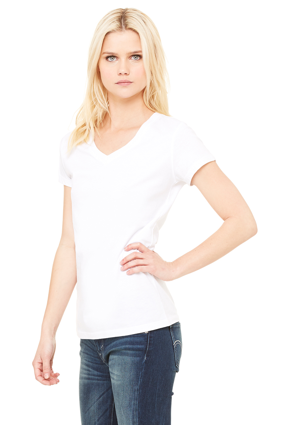 Canvas Women's V Neck 100% Cotton Short Sleeve Sideseamed T-Shirt Bella B6005