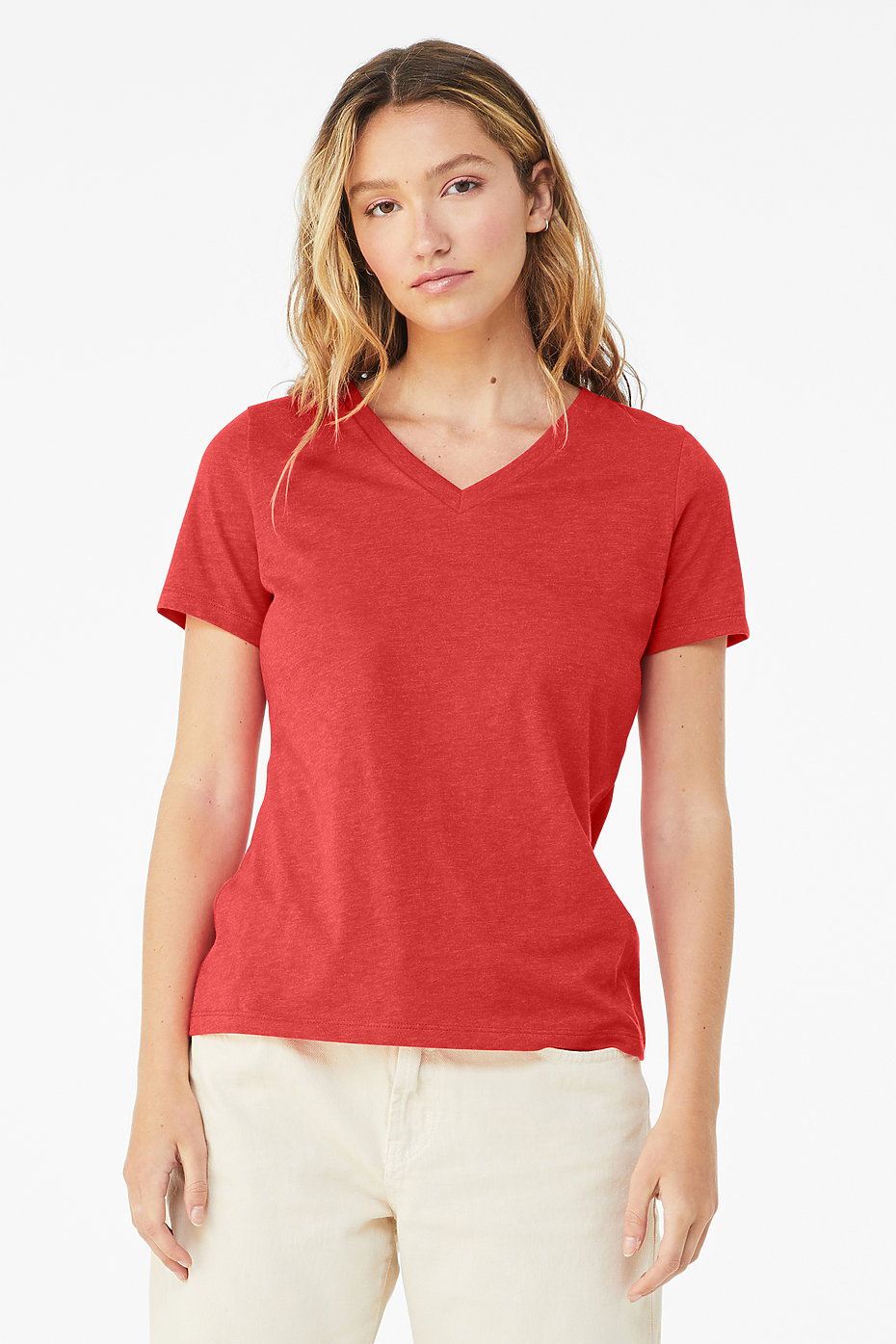 an Brand Bella + Canvas Ladies Relaxed Jersey Short-Sleeve V-Neck T-Shirt -  Athletic Heather - S at  Women's Clothing store