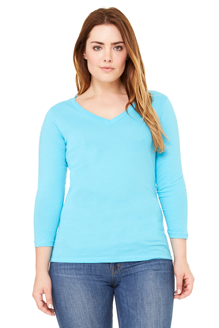 Relaxed Jersey 3/4 Sleeve V-Neck Tee | Bella-Canvas