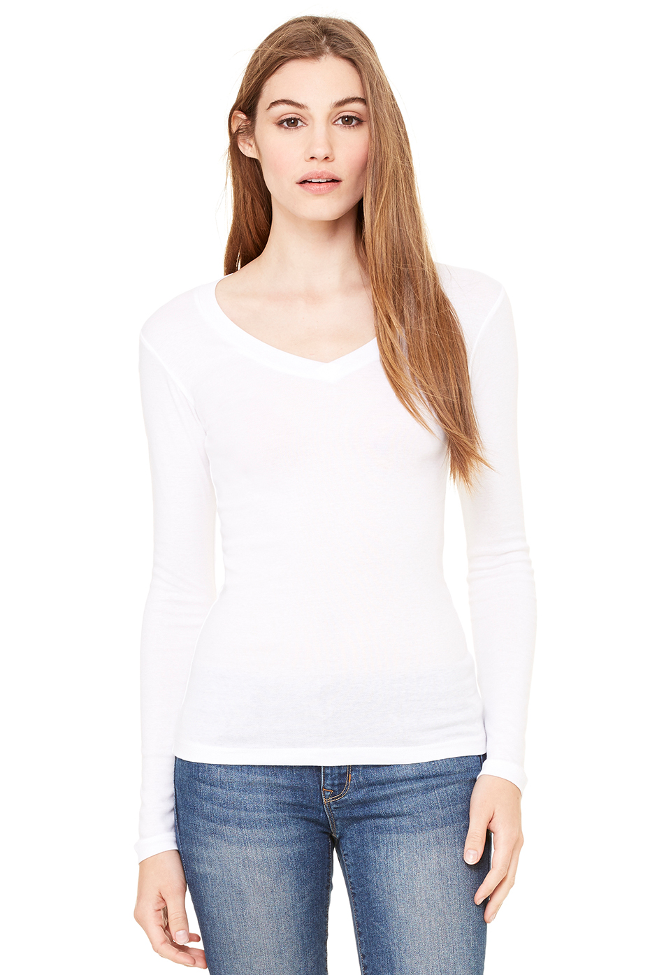 Women's Sheer Mini Rib Long Sleeve V-Neck Tee | Bella-Canvas | Bella Canvas