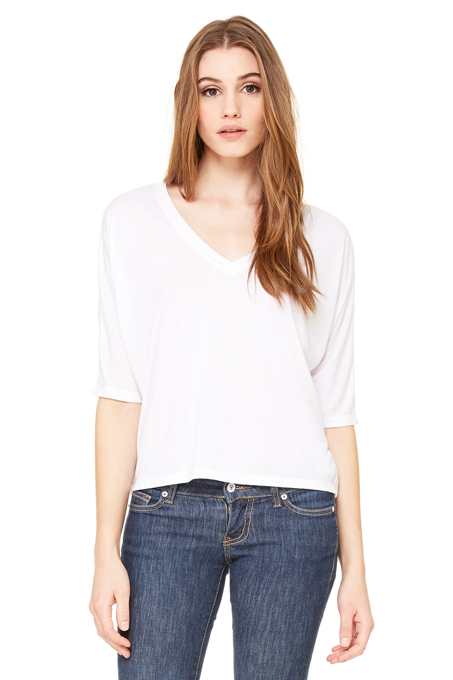 Women's Flowy HalfSleeve Cropped VNeck Tee BellaCanvas