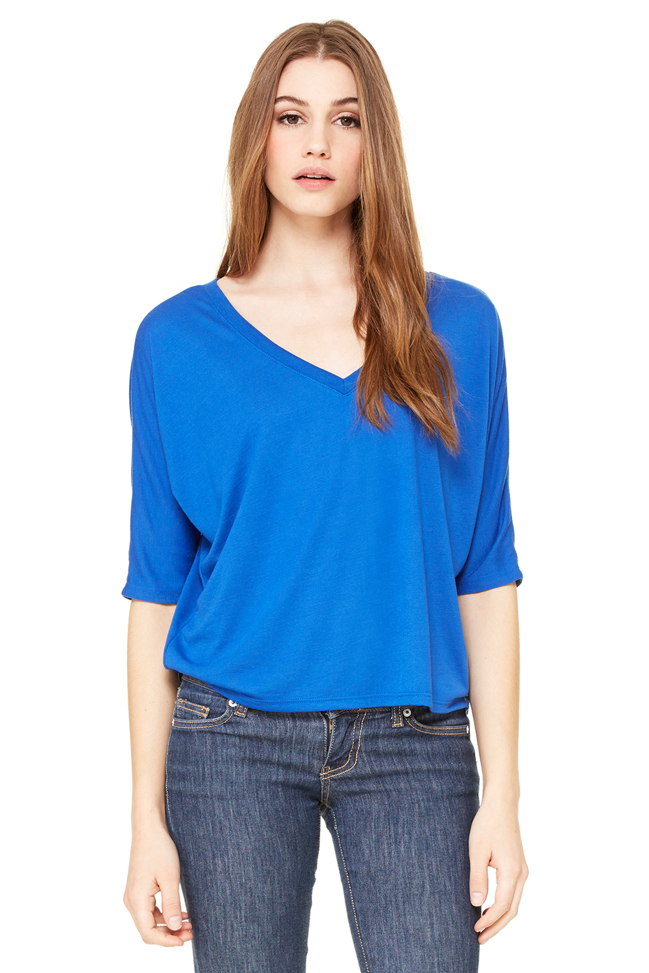 Women's Flowy Half-Sleeve Cropped V-Neck Tee | Bella-Canvas