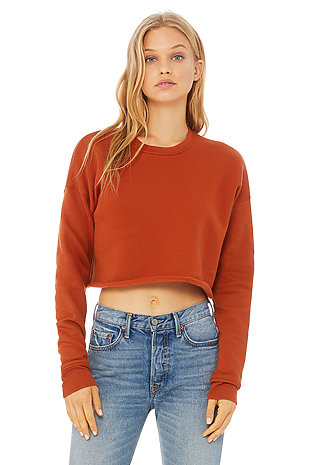 red cropped long sleeve shirt