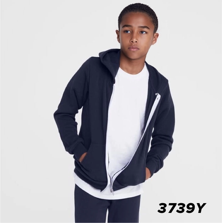 3739Y YOUTH SPONGE FLEECE FULL-ZIP HOODIE in black. linking to product