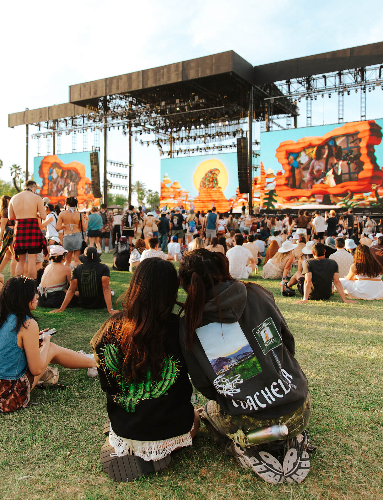 Crowd gathered around a stage at Coachella 2025.