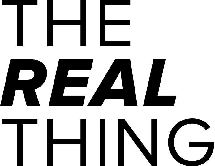 'the real thing' in big black bold stacked letters