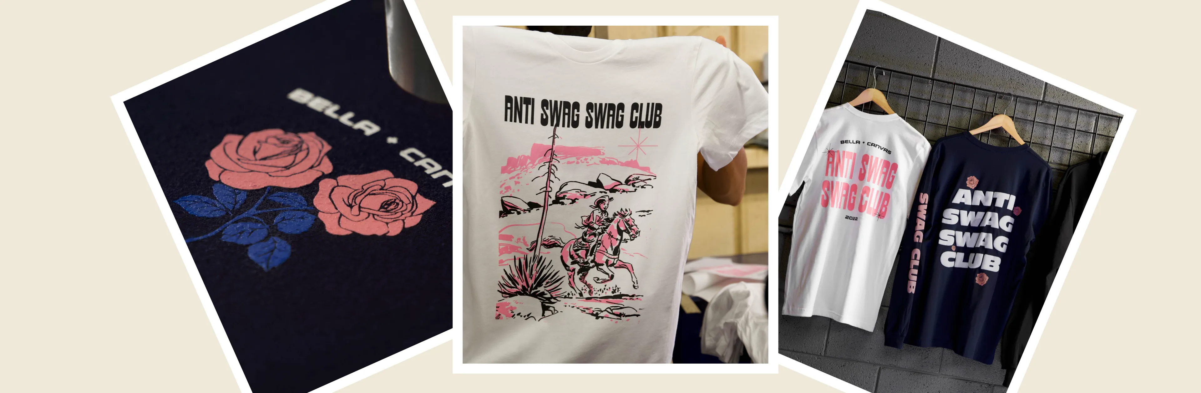 collage of anti-swag swag club t-shirts